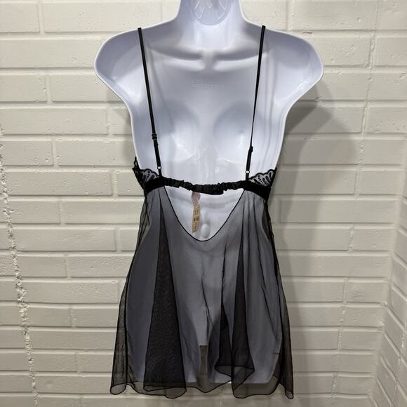 Victorias Secret NWT Slip Dress Black Babydoll Chemise Bow Sz Med Lace Coquette - Picture 5 of 11